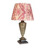 A FRENCH BRONZE URN IN NEOCLASSICAL STYLE, LATER FITTED AS A TABLE LAMP,
