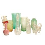 A GROUP OF GLASS DECANTERS,