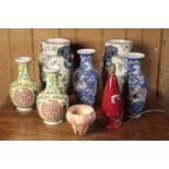 TWO PAIRS OF CHINESE GLAZED CERAMIC VASES,