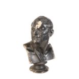 A BLACK PAINTED PLASTER BUST OF DEMOSTHENES,