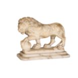 AN ITALIAN SCULPTED ALABASTER MODEL OF ONE OF THE MEDICI LIONS,