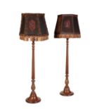 A PAIR OF EDWARDIAN STAINED WALNUT TABLE LAMPS IN GEORGE III STYLE,