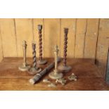 A PAIR OF TURNED OAK CANDLESTICKS,