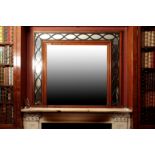 A VICTORIAN ROSEWOOD AND EBONISED MARGINAL MANTEL MIRROR,