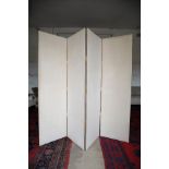 A PAIR OF STUDDED CANVAS FOURFOLD ROOM SCREENS,