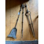 A MATCHED SET OF THREE GEORGE III STEEL FIRE TOOLS,