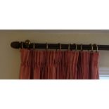 THREE SIMILAR STAINED WOOD CURTAIN POLES,