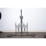 A VICTORIAN WROUGHT IRON CEILNG OIL LAMP, IN GOTHIC STYLE,