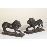 A PAIR OF VICTORIAN CAST IRON ANDIRONS IN THE MANNER OF THE MEDICI LIONS,