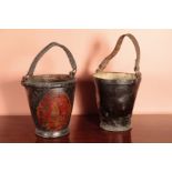 TWO GEORGE III LEATHER FIRE BUCKETS,