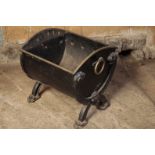 A REGENCY WROUGHT AND CAST IRON COAL SCUTTLE,