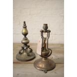 A GIMBALLED BRASS WALL AND TABLE LAMP,