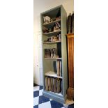 A SET OF PAINTED WOOD AND BOARD BOOT SHELVES,