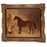 JOHN MCLEOD (19TH CENTURY) A horse and terrier in a stable