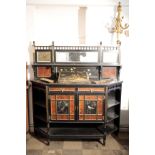 A VICTORIAN EBONISED AND PAINTED WOOD SIDE CABINET, IN AESTHETIC STYLE,