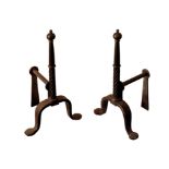 A PAIR OF STEEL ANDIRONS IN 17TH CENTURY STYLE,