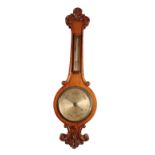 A VICTORIAN OAK WALL BAROMETER /THERMOMETER,