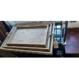 THREE GRADUATED OAK RECTANGULAR TRAYS,