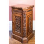 A PAIR OF CARVED OAK DINING ROOM PLATE CABINETS, BY HOLLAND & SONS,