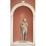 AFTER ANTOINE-DENIS CHAUDET, (1763-1810) 'CYPARISSUSS', A PAINTED PLASTER GROUP OF A YOUTH AND...