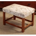 A MAHOGANY AND UPHOLSTERED DRESSING TABLE STOOL,