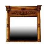 A GEORGE IV GILTWOOD AND COMPOSITION OVERMANTEL MIRROR,