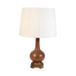 A MAHOGANY AND GILT BRONZE MOUNTED URN TABLE LAMP,