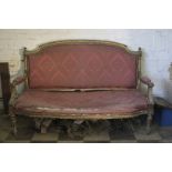 A GEORGE III GILTWOOD AND UPHOLSTERED CANAPE IN FRENCH STYLE,