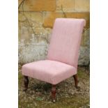 A VICTORIAN UPHOLSTERED LOW NURSING CHAIR,