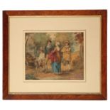 FRENCH SCHOOL, 19TH CENTURY Figures and a dog on a woodland path