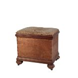 A VICTORIAN MAHOGANY AND UPHOLSTERED OTTOMAN STOOL, IN THE MANNER OF GILLOWS,