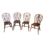 FOUR ELM AND BEECH HOOP AND SPINDLE BACK KITCHEN CHAIRS,