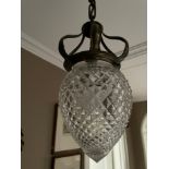 A HOBNAIL CUT GLASS AND METAL MOUNTED CEILING LANTERN,