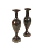 A PAIR OF CORNISH SERPENTINE CANDLESTICKS,