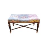 A VICTORIAN TURNED AND PART EBONISED LONG STOOL, IN AESTHETIC STYLE,