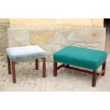 TWO MAHOGONY AND UPHOLSTERED STOOLS IN GEORGE III STYLE,