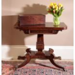 A PAIR OF GEORGE IV ROSEWOOD AND GILT BRASS INLAID CARD TABLES,