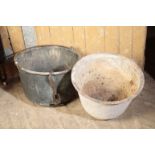 AN IRON-MOUNTED COPPER BASIN,