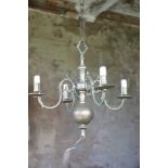 A BRASS FOUR LIGHT CHANDELIER IN DUTCH EARLY 18TH CENTURY STYLE,