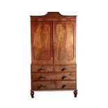 A REGENCY OR GEORGE IV MAHOGANY LINEN PRESS, PROBABLY BY GILLOWS,