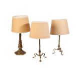 A PAIR OF BRASS TABLE LAMPS,