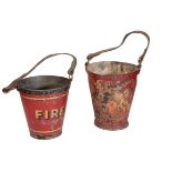 TWO VICTORIAN PAINTED FIRE BUCKETS,