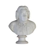 A SCULPTED WHITE MARBLE BUST OF DR SAMUEL JOHNSON,