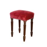 A MAHOGANY AND VELVET UPHOLSTERED STOOL, IN THE MANNER OF GILLOWS,