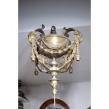 A GILT BRASS FOUR LIGHT ELECTROLIER IN NEOCLASSICAL STYLE,