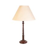 A TURNED MAHOGANY TABLE LAMP, IN GEORGE III STYLE,