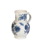 A CAUGHLEY BLUE AND WHITE CABBAGE LEAF MASK JUG