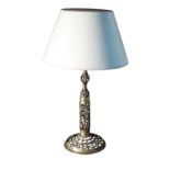 A BRASS TABLE LAMP IN GOTHIC REVIVAL STYLE,