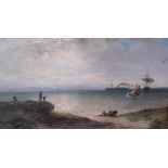 ENGLISH SCHOOL, 19TH CENTURY Figures on the coast watching a fishing boat being pulled ashore