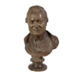 A PAINTED PLASTER BUST OF A GENTLEMAN,